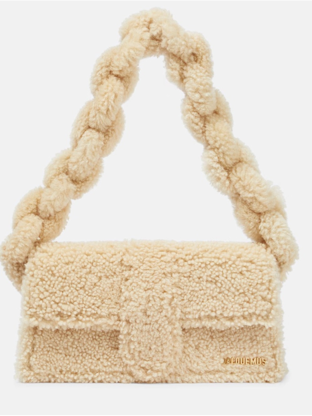 Jacquemus Cream Braided-Handle Le Bambidou shearling shoulder bag